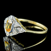Art Deco Style Yellow Sapphire Diamond Ring 0.60ct Sapphire