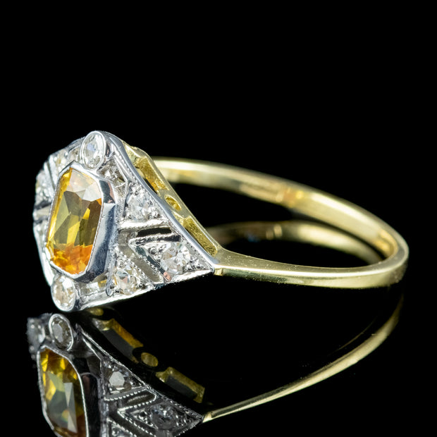Art Deco Style Yellow Sapphire Diamond Ring 0.60ct Sapphire