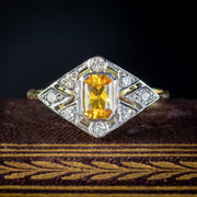 Art Deco Style Yellow Sapphire Diamond Ring 0.60ct Sapphire