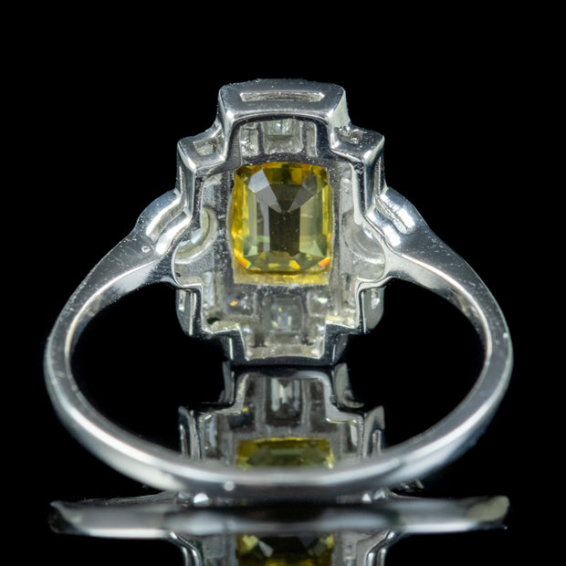 Art Deco Style Yellow Sapphire Diamond Ring 0.80ct Sapphire