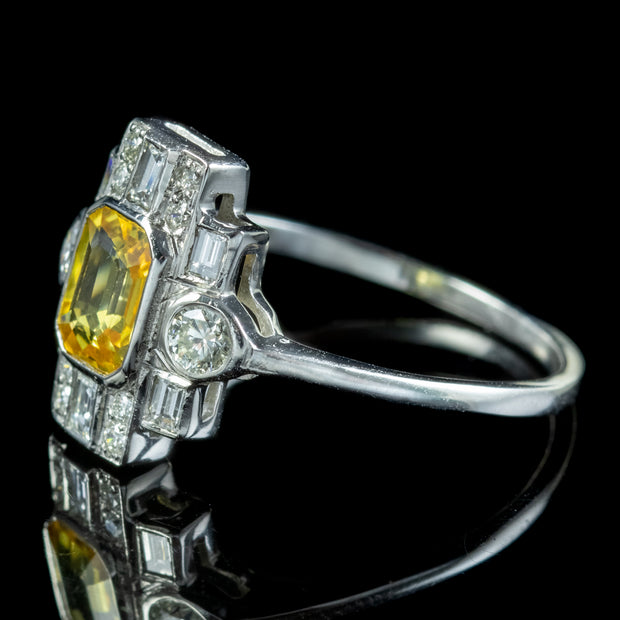 Art Deco Style Yellow Sapphire Diamond Ring 0.80ct Sapphire
