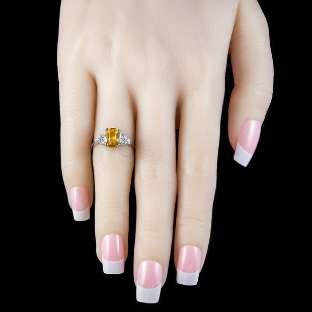 Art Deco Style Yellow Sapphire Diamond Ring 1.7ct Sapphire