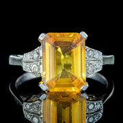 Art Deco Style Yellow Sapphire Diamond Ring 3.50ct Sapphire