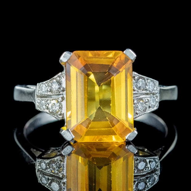 Art Deco Style Yellow Sapphire Diamond Ring 3.50ct Sapphire