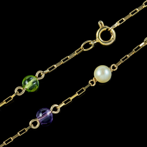 Art Deco Suffragette Chain Necklace 9ct Gold close