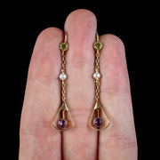 Art Deco Suffragette Drop Earrings 15ct Gold Circa 1920