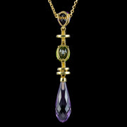 Art Deco Suffragette Style Pendant Necklace Amethyst Peridot Diamond 18ct Gold