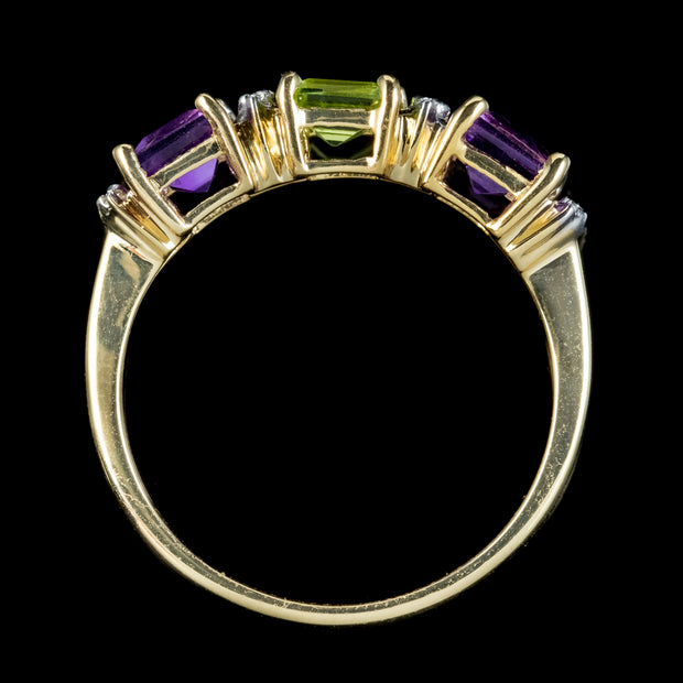 Art Deco Suffragette Style Ring Amethyst Peridot Diamond 