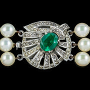 Art Deco Triple Strand Pearl Necklace Silver Paste Clasp Circa 1920