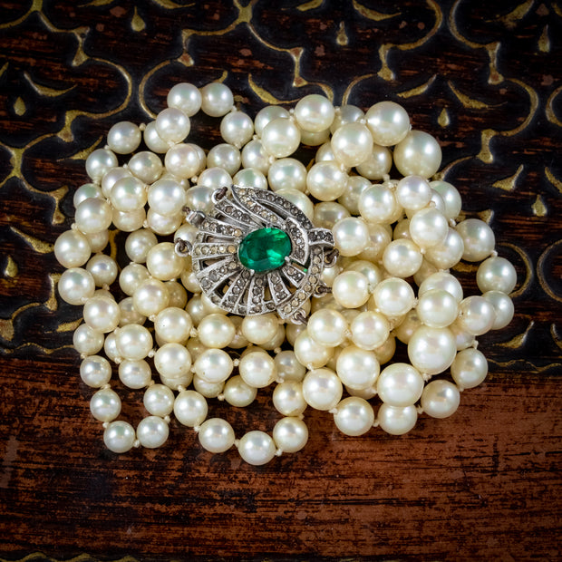 Art Deco Triple Strand Pearl Necklace Silver Paste Clasp Circa 1920