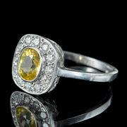 Art Deco Style Yellow Sapphire Diamond Cluster Ring 1.2ct Sapphire