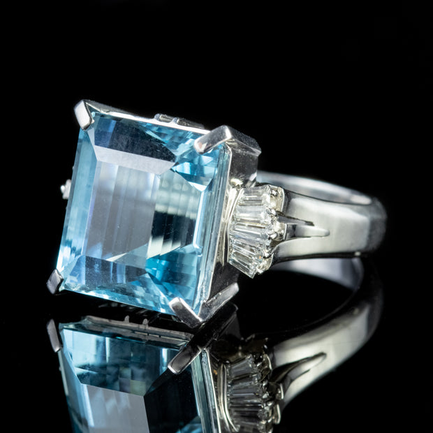Art Deco Aquamarine Diamond Ring Platinum 10Ct Aqua Circa 1920