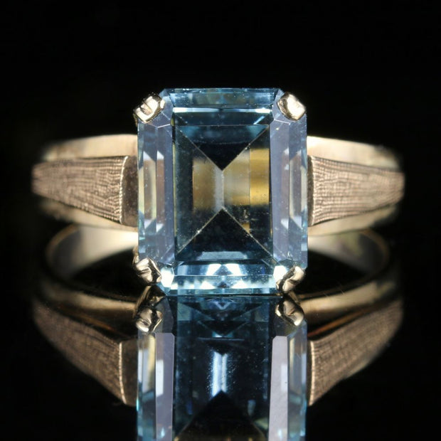 Art Deco 3Ct Emerald Cut Aquamarine 9Ct Ring