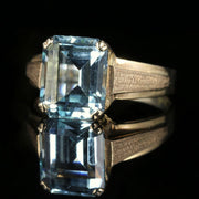 Art Deco 3Ct Emerald Cut Aquamarine 9Ct Ring