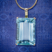 Art Deco Aquamarine Pendant Necklace 30Ct Emerald Cut Aqua 14Ct Gold