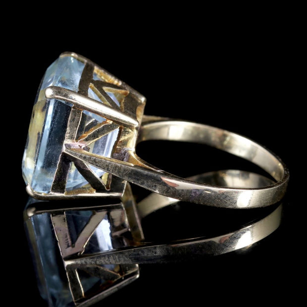 Art Deco Aquamarine Ring 18Ct Gold 15Ct Aquamarine