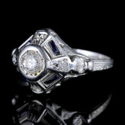 Art Deco Diamond Sapphire Ring 18Ct White Gold Circa 1930
