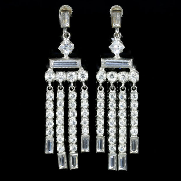 Art Deco Paste Silver Chandelier Earrings