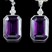 Art Deco Purple Paste Silver Long Drop Earrings