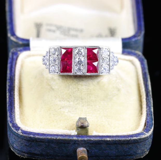 Art Deco Ruby Diamond Ring 18Ct Gold 0.80Ct Ruby 1.20Ct Diamonds