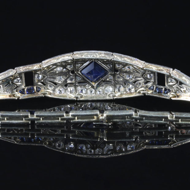 Art Deco Sapphire Diamond Bracelet 18Ct White Gold