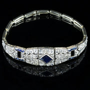 Art Deco Sapphire Diamond Bracelet 18Ct White Gold