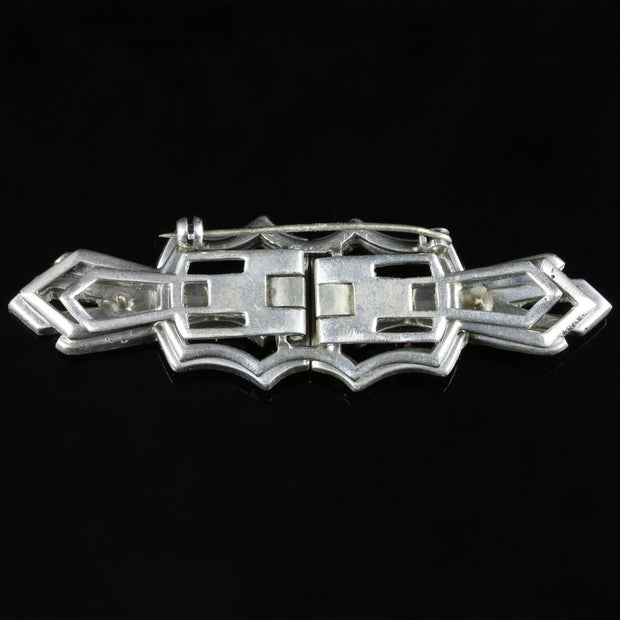 Art Deco Silver Paste Brooch Double Clip Circa 1930