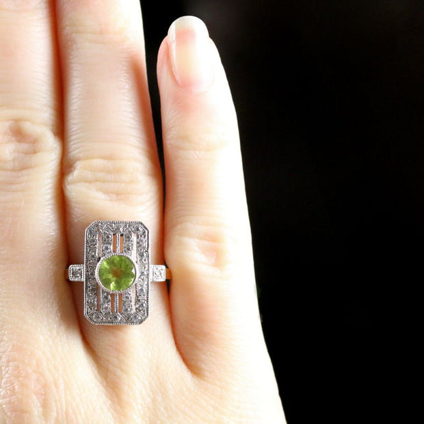 Art Deco Style Paste And Peridot Ring