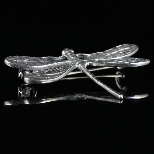Art Nouveau Dragonfly Brooch Silver Engraved