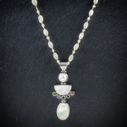 Art Deco Style Mother Of Pearl Pendant Necklace Silver