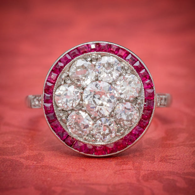 Art Deco Ruby Diamond Ring Platinum 1.80Ct Of Diamond Circa 1930