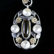 Arts Crafts Silver Blister Pearl Citrine Pendant Necklace Circa 1900