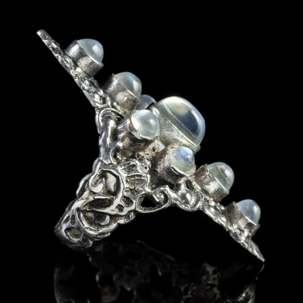 Antique Austro Hungarian Moonstone Silver Large Marquise Ring Circa 1914