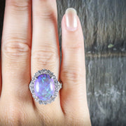 Natural Black Opal Diamond Ring Platinum 16Ct Black Opal