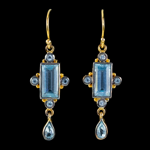 Blue Topaz Diamond Drop Earrings Silver 18Ct Gold