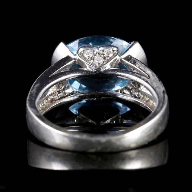 Blue Topaz Diamond Heart Ring 18Ct White Gold