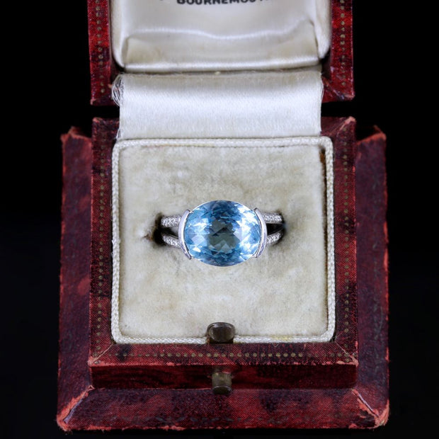 Blue Topaz Diamond Heart Ring 18Ct White Gold