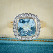 Blue Topaz Diamond Ring 9Ct Gold 4.25Ct Blue Topaz