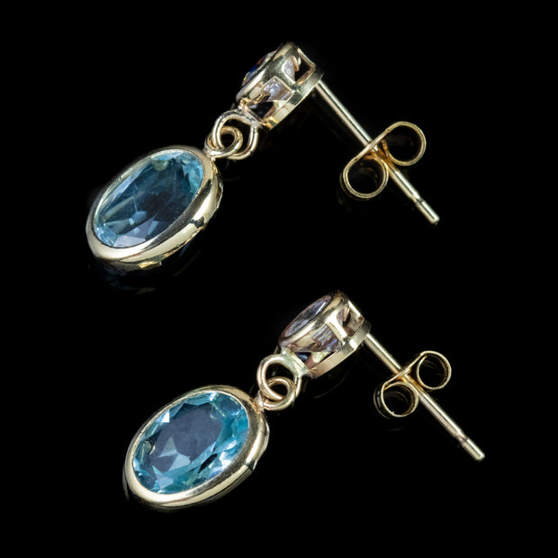 Blue Topaz Drop Earrings 9Ct Gold 1.20Ct Topaz