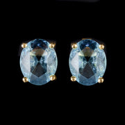Blue Tourmaline Stud Earrings 9Ct Gold 3Ct Tourmaline