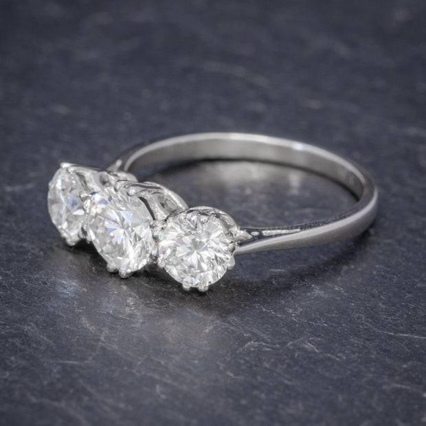 Antique Art Deco Diamond Trilogy Engagement Ring Platinum 2.35Ct Of Diamond Circa 1920 Cert