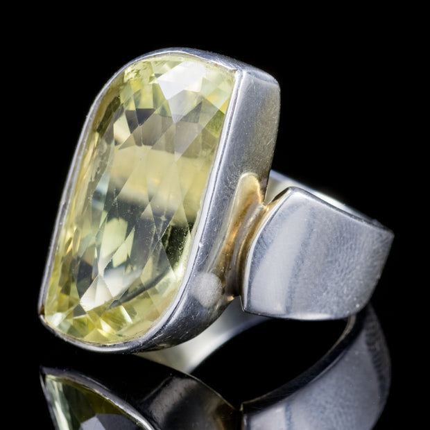 Art Deco Style Briolette Cut Citrine Ring Sterling Silver 13ct Citrine