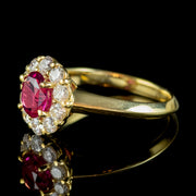 Vintage Burmese Ruby Diamond Cluster Ring 18ct Gold 1.10ct Natural Ruby With Cert