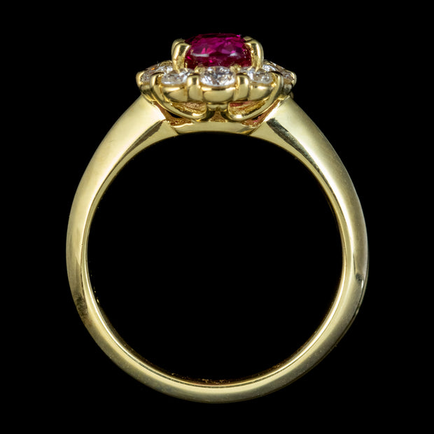 Vintage Burmese Ruby Diamond Cluster Ring 18ct Gold 1.10ct Natural Ruby With Cert