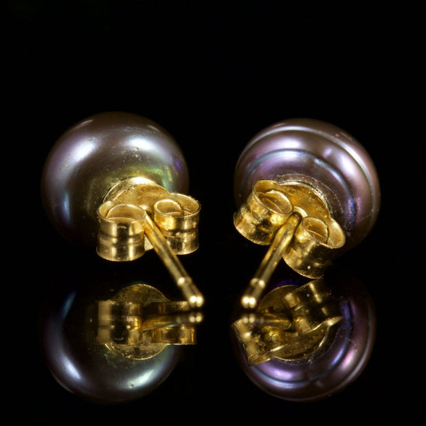 Black Pearl Stud Earrings 9Ct Gold Earrings