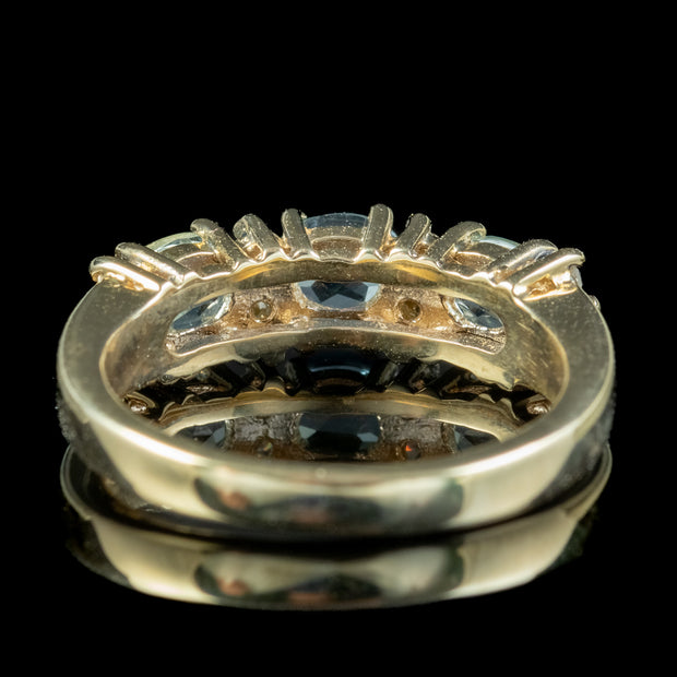 Victorian Style Blue Topaz Diamond Trilogy Ring 9ct Gold