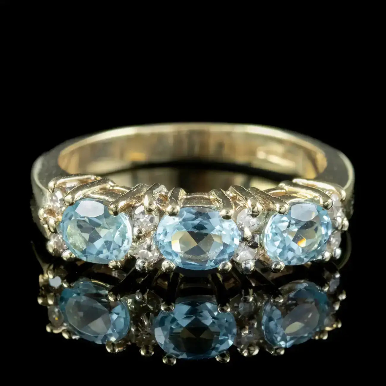 Victorian Style Blue Topaz Diamond Trilogy Ring 9ct Gold – Laurelle ...