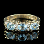 Victorian Style Blue Topaz Diamond Trilogy Ring 9ct GoldVictorian Style Blue Topaz Diamond Trilogy Ring 9ct Gold