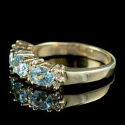 Victorian Style Blue Topaz Diamond Trilogy Ring 9ct Gold