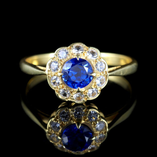Antique Victorian Synthetic Blue Spinel Ring 9Ct Gold Circa 1900